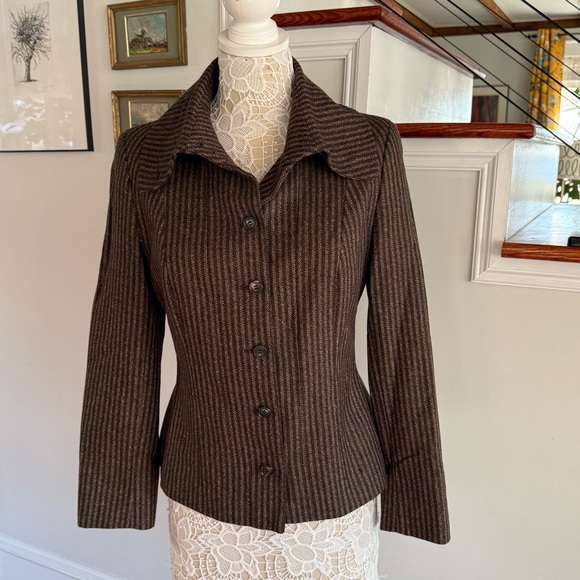 davide cenci Jackets & Blazers - DAVIDE CENCI Brown Stripe Wool & Cashmere Blazer Sz 8